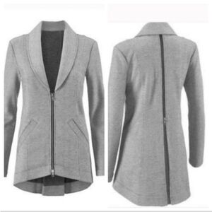 CAbi Micro Stripe Zip Blazer Black/Gray Shawl Collar